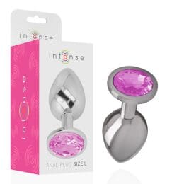 INTENSE - ALUMINUM METAL ANAL PLUG WITH PINK CRYSTAL SIZE L 2